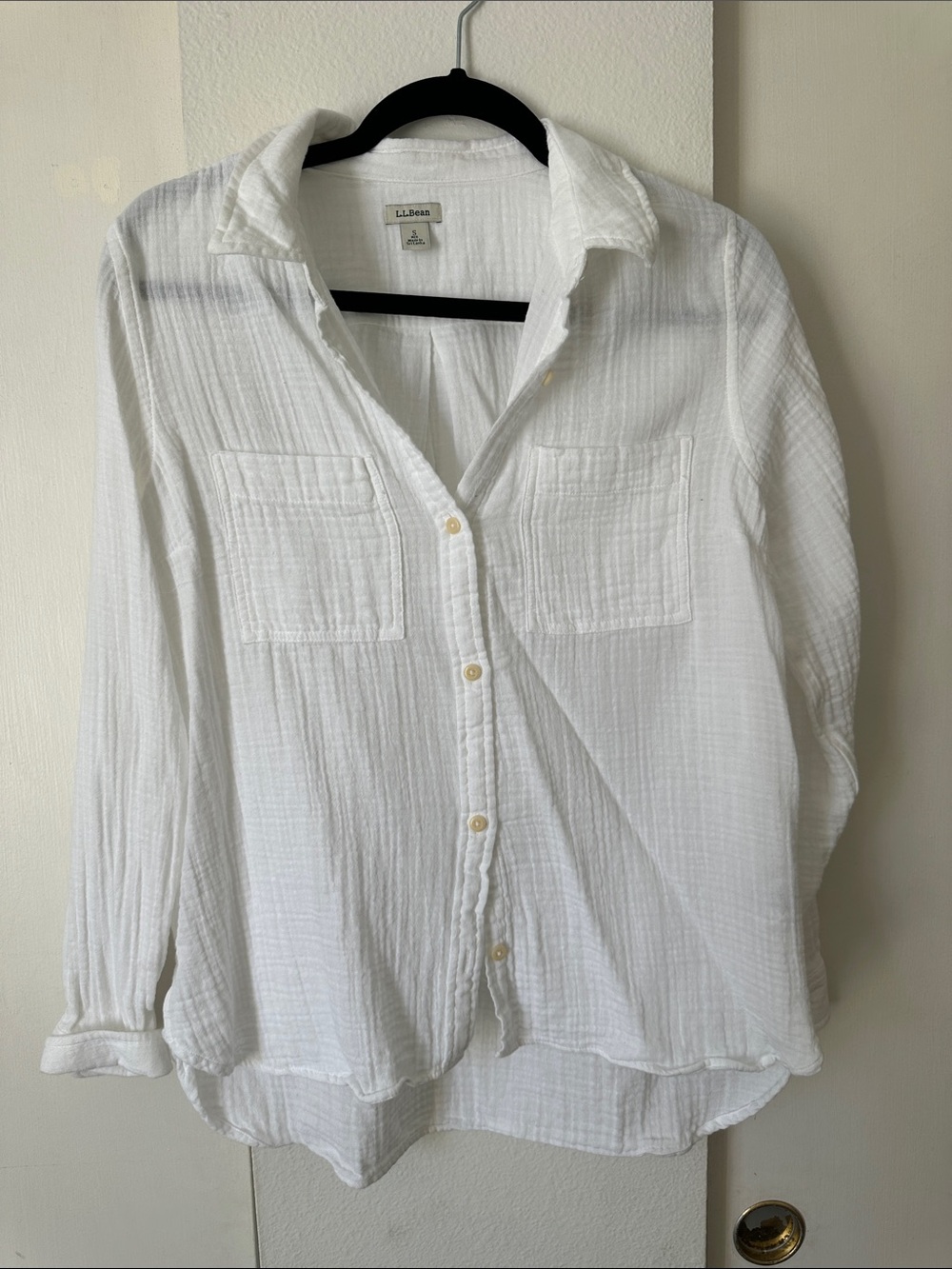 L.L. Bean White Textured Gauze Button Shirt